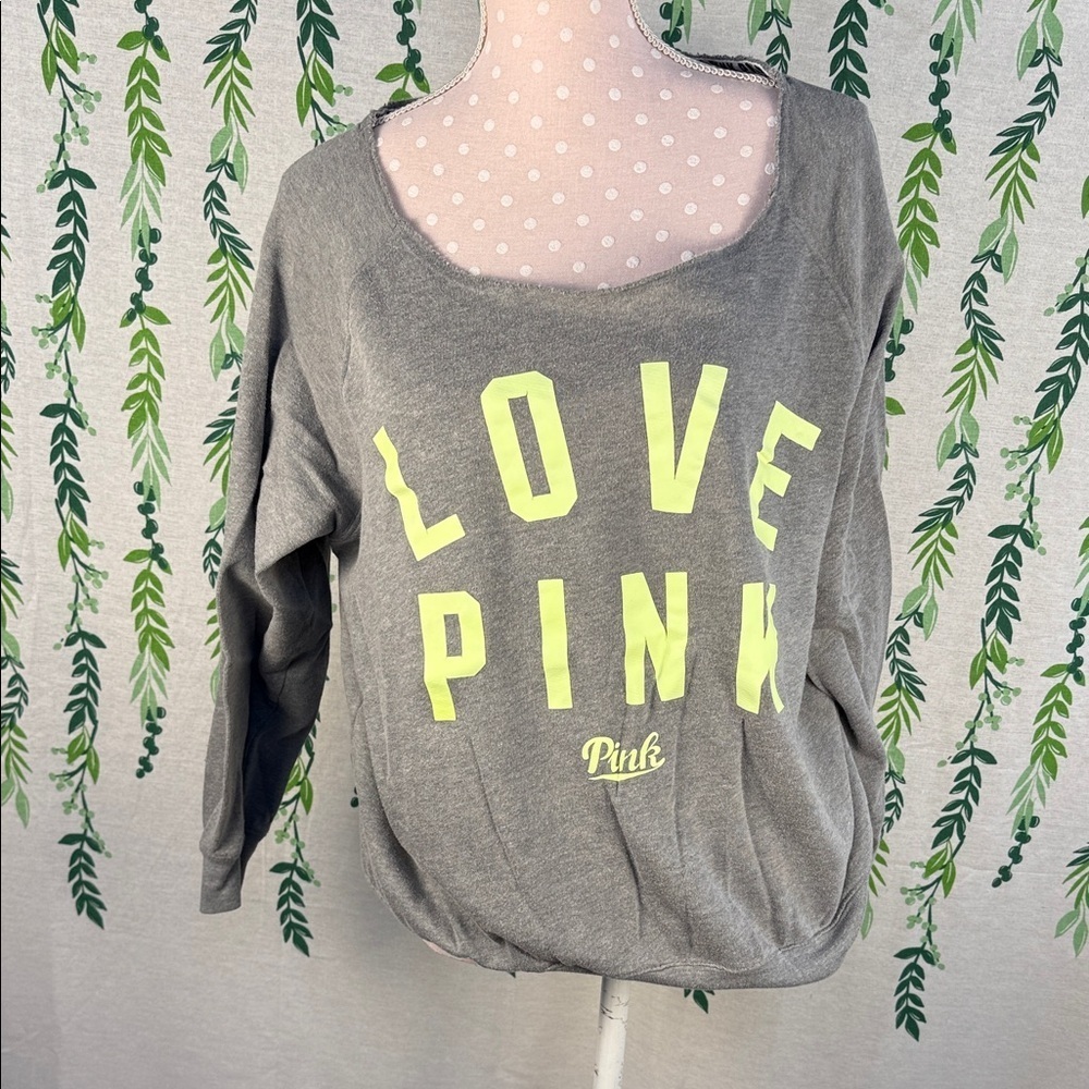 PINK Victoria's Secret Gray Sweatshirt with Bright Yellow Print C2
